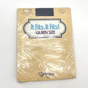 Vintage Berkshire It Fits! Queen Size‎ Navy Pantyhose Ultra Sheer Sandalfoot